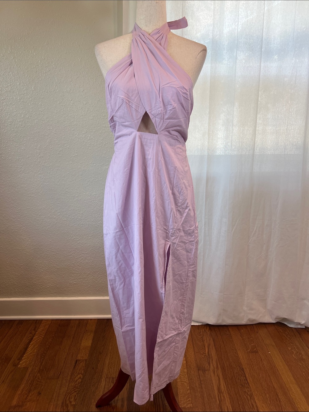 Self Contrast 100% Cotton Twist-Halter Lilac Maxi Dress with Front Cutout. M NWT